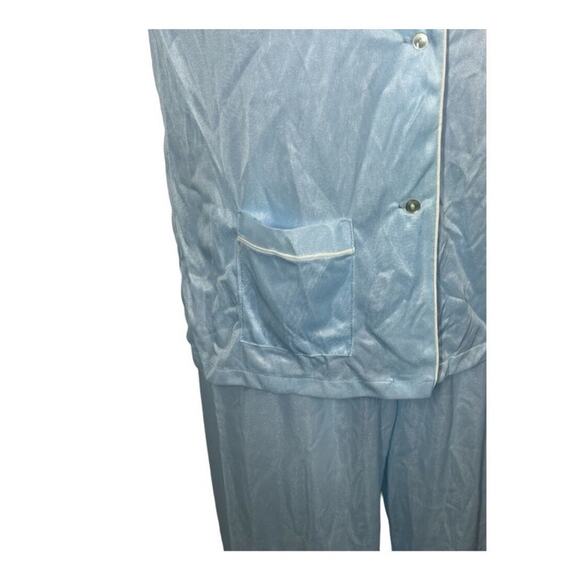 Sears Vintage Baby Blue Nylon 2 Piece Pajama Set Button Short Sleeve Top & Pants - Picture 6 of 12
